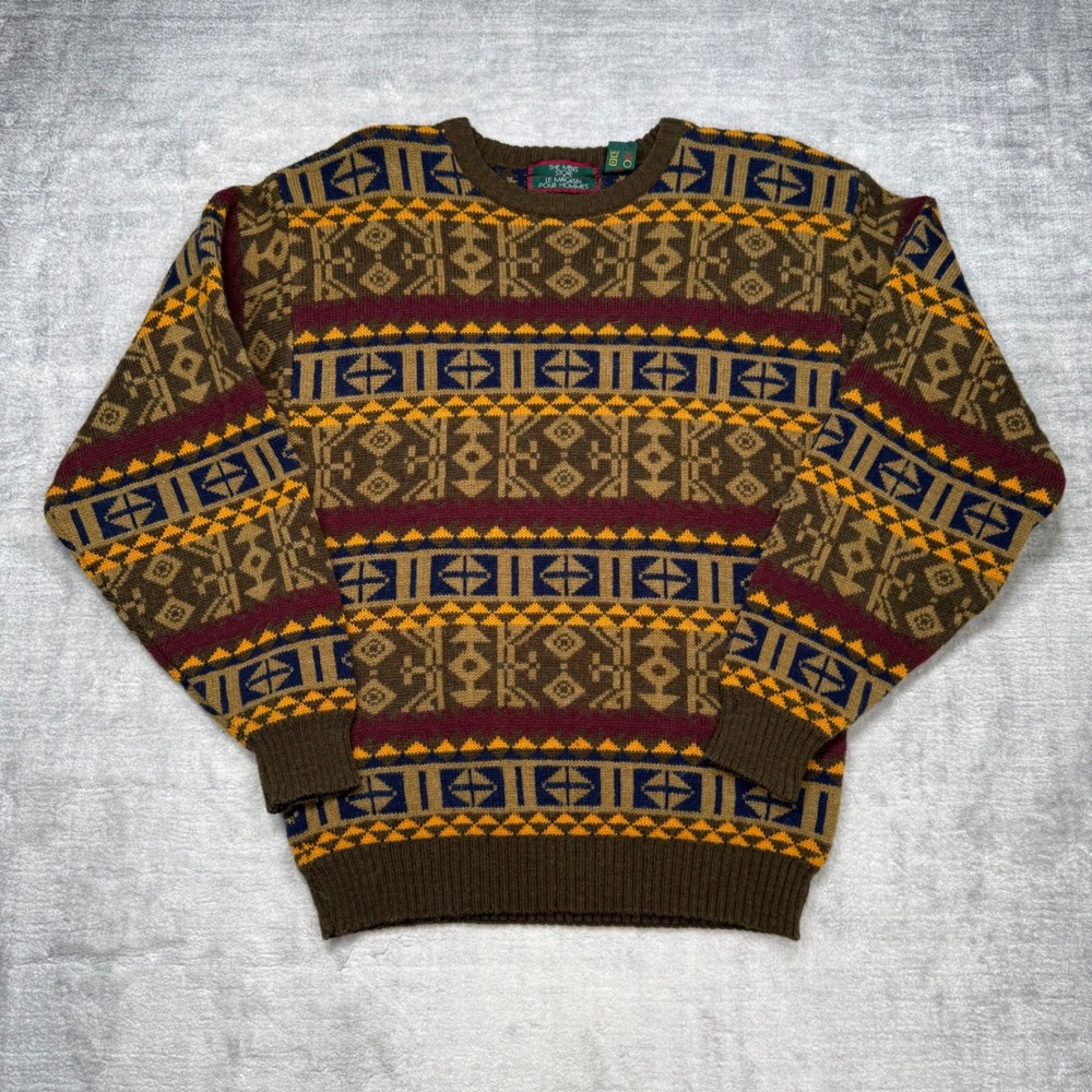 The Mens Store Sweater Mens Medium Brown Vintage 80s Geometric Wool Blend Aztech